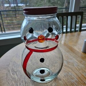 Vintage Home Essential & Beyond Snowman Glass Cookie Jar 11.5"
